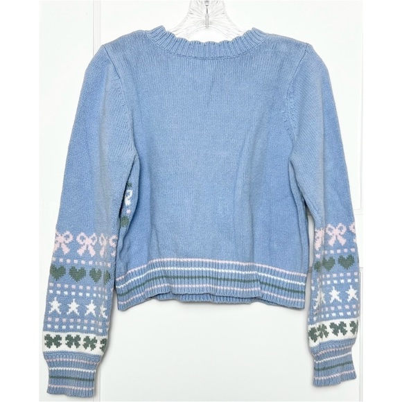 LOVESHACKFANCY 90s Pastel Heart Bow Fair Isle Knit Pullover Cropped Sweater XL - Picture 11 of 16